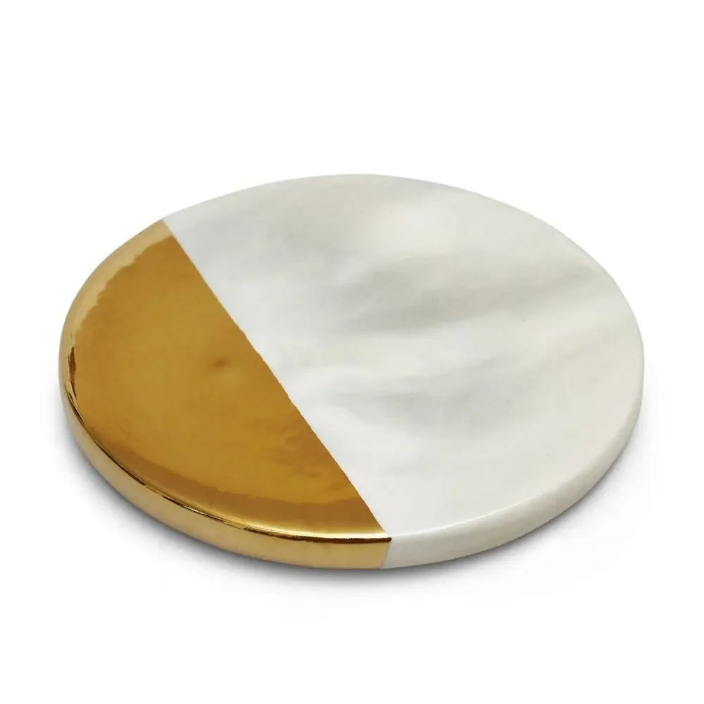 Unbranded Marble and Gold Coasters Set of 6 White Round Glam Home Decor